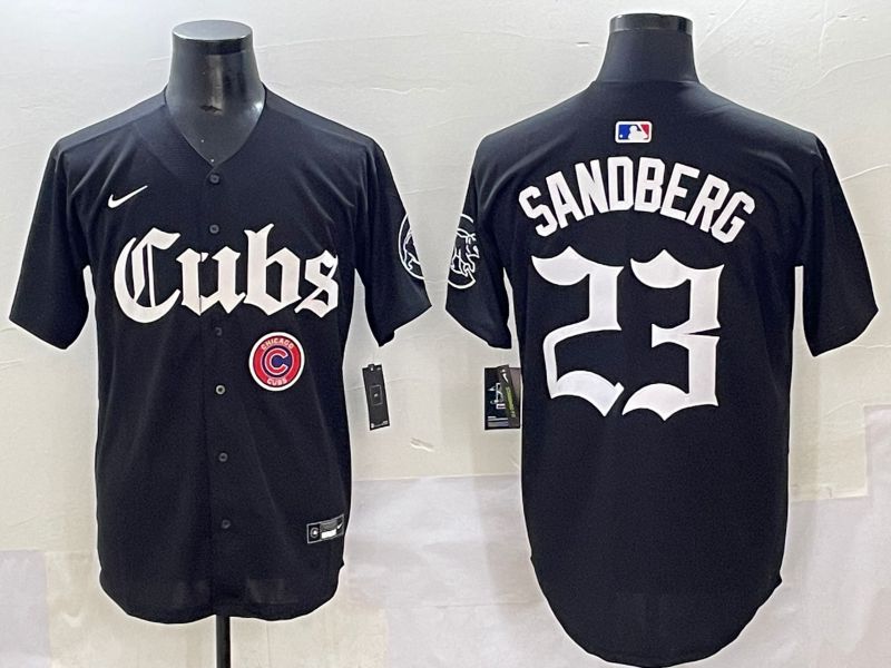 Men 2025 Chicago Cubs 23 Sandberg Black Five generations Joint Name Nike MLB Jersey style 17